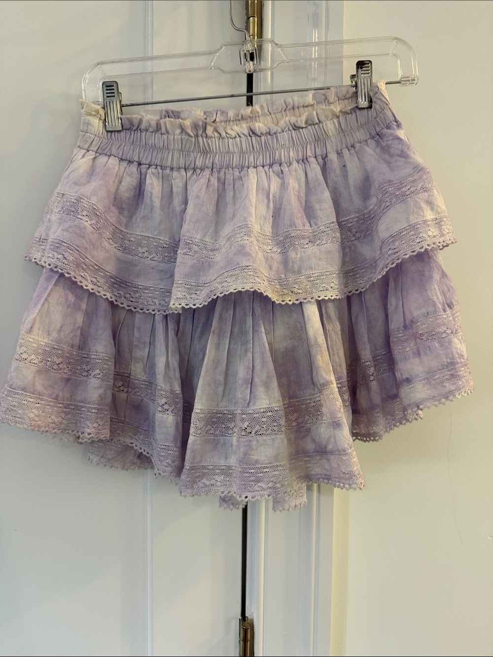 NWT LOVE Shack fancy Lavender Tiered Lace Mini Skirt